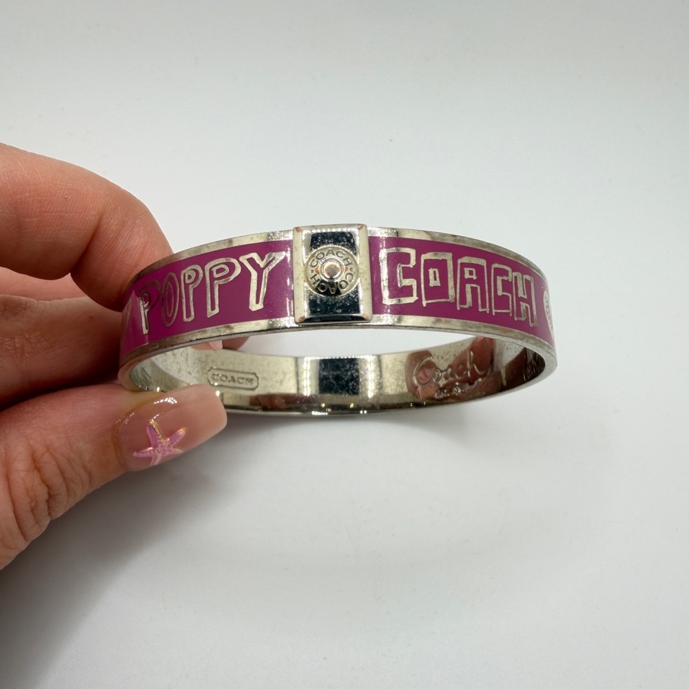 COACH "Poppy" Pink enamel and silver tone‎ 8" bangle bracelet! - Picture 7 of 10